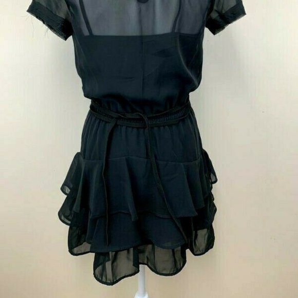 Converse One Star S Semi Sheer Black Tie Waist Tiered Ruffle Dress - Picture 6 of 9